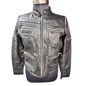 Vance Leather collection women‎ XXXXL Black Genuine Motorcycle Jacket 11 Zippers